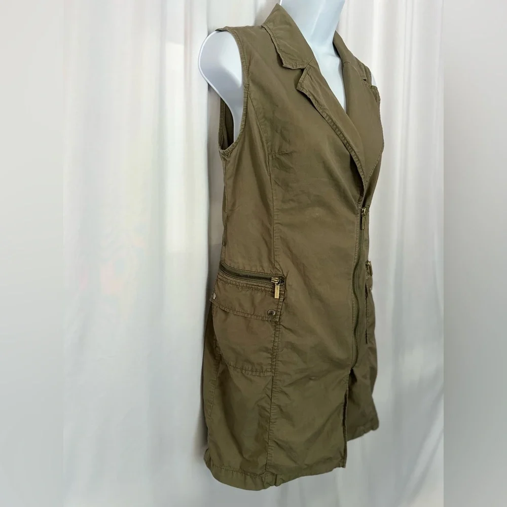 Michael Kors Olive Green Utility Vest Dress with Zip Front (1070)